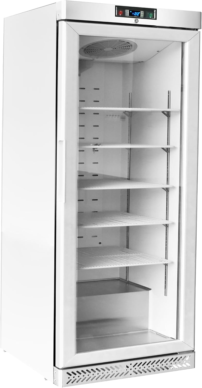 METRO Professional Glastürgefrierschrank GFR6600G, 380 L, LED-Beleuchtung, 5 Einlegeböden, 2 Rollen, Abtauautomatik, verstellbar