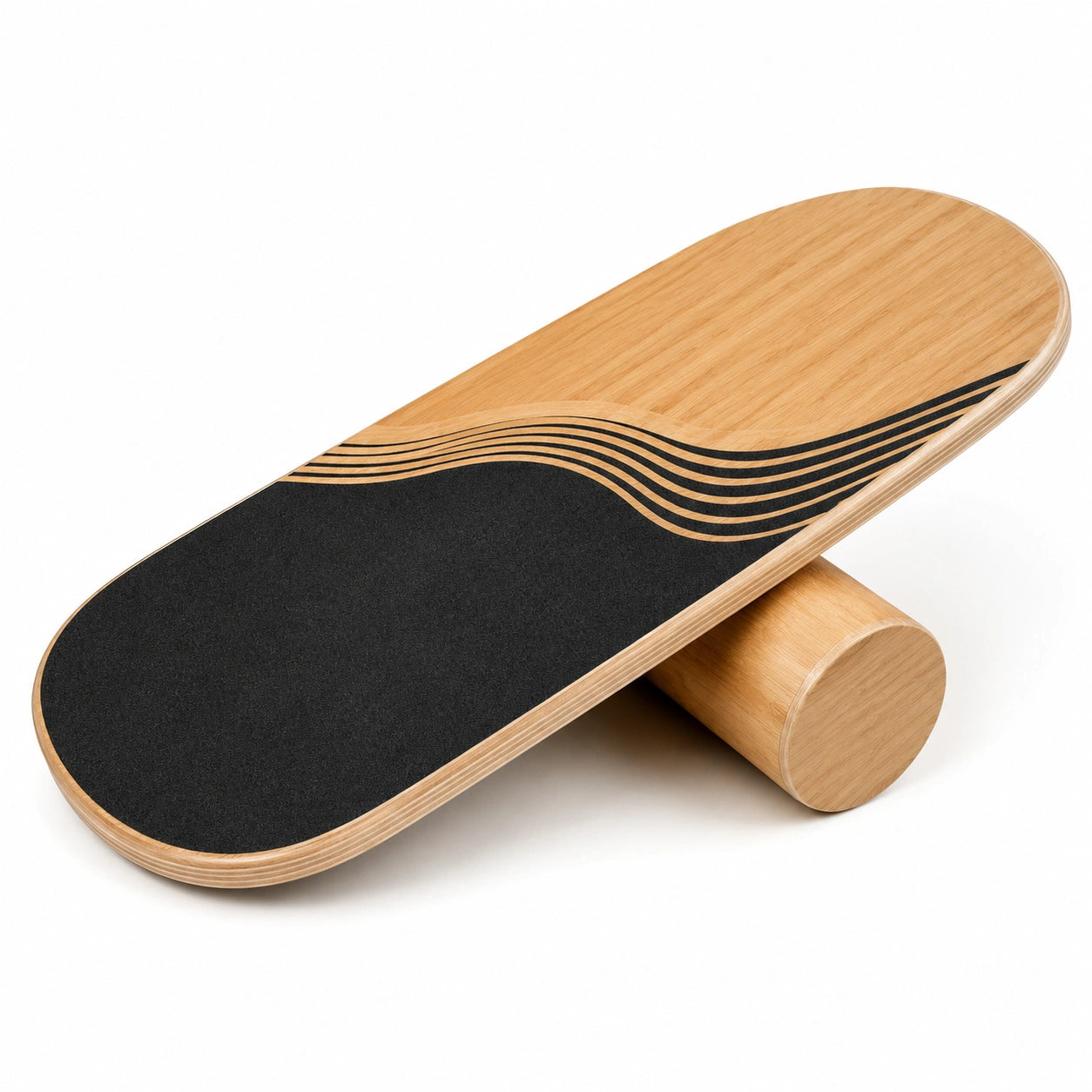 Balance Board Schwarz und Holz mit Wellenmuster