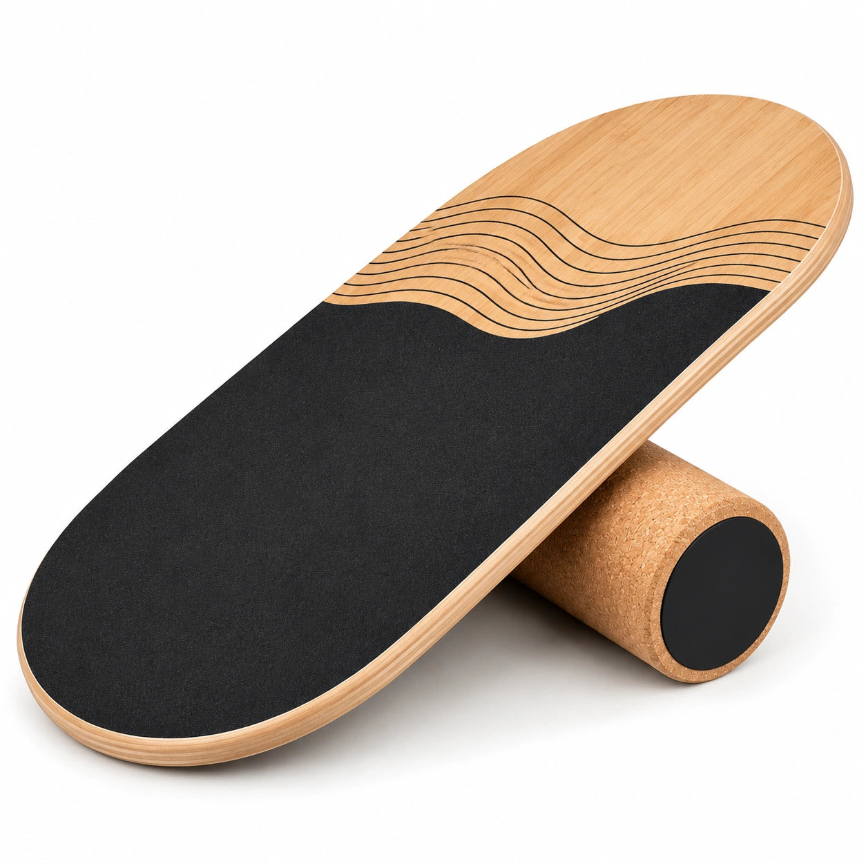 Balance Board aus Holz für Gleichgewichtstraining - Schwarz/Natur