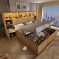 ANIROY Doppelbett Holzbett 160 × 200 cm, Stauraum-Kopfteil mit LED & USB-C-Anschluss, Fernbedienung, Hydraulisches Stauraumbett mit Kopfteil