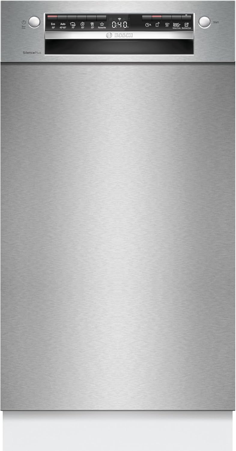 Bosch SPU4HMS10E, Serie 4, Smarter Unterbau-Geschirrspüler, Smarter Unterbau-Geschirrspüler 45 cm, App-Steuerung, Edelstahl, Serie 4