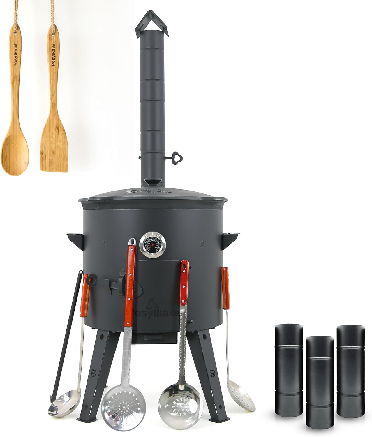 Utschak Feuerofen Ø 44 cm mit Thermometer & Gusseisen Feuerschale, Ø 46,5 cm, 16 L