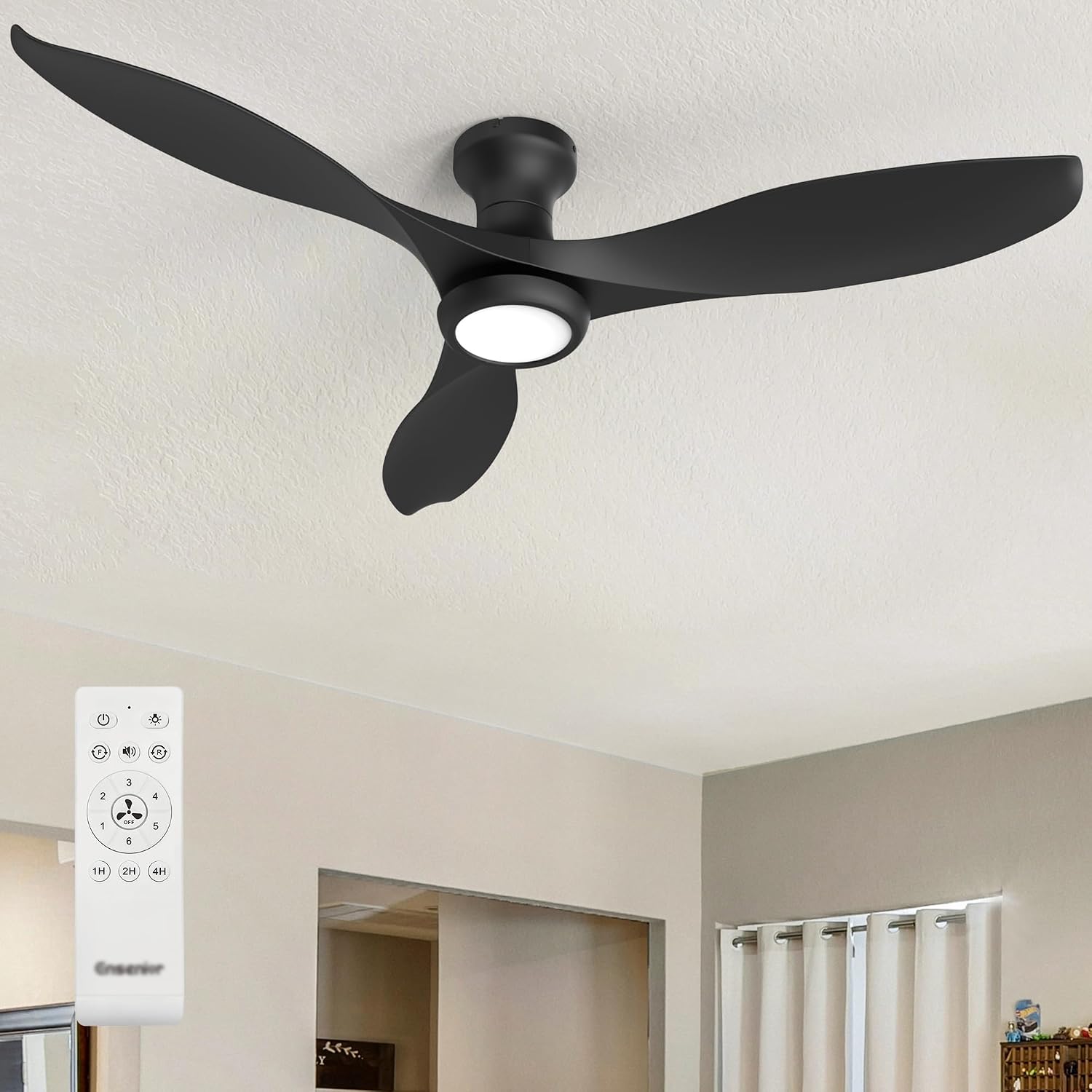 Ensenior Deckenventilator, 132 cm, Fernbedienung, 3 Farben und 6 Geschwindigkeiten