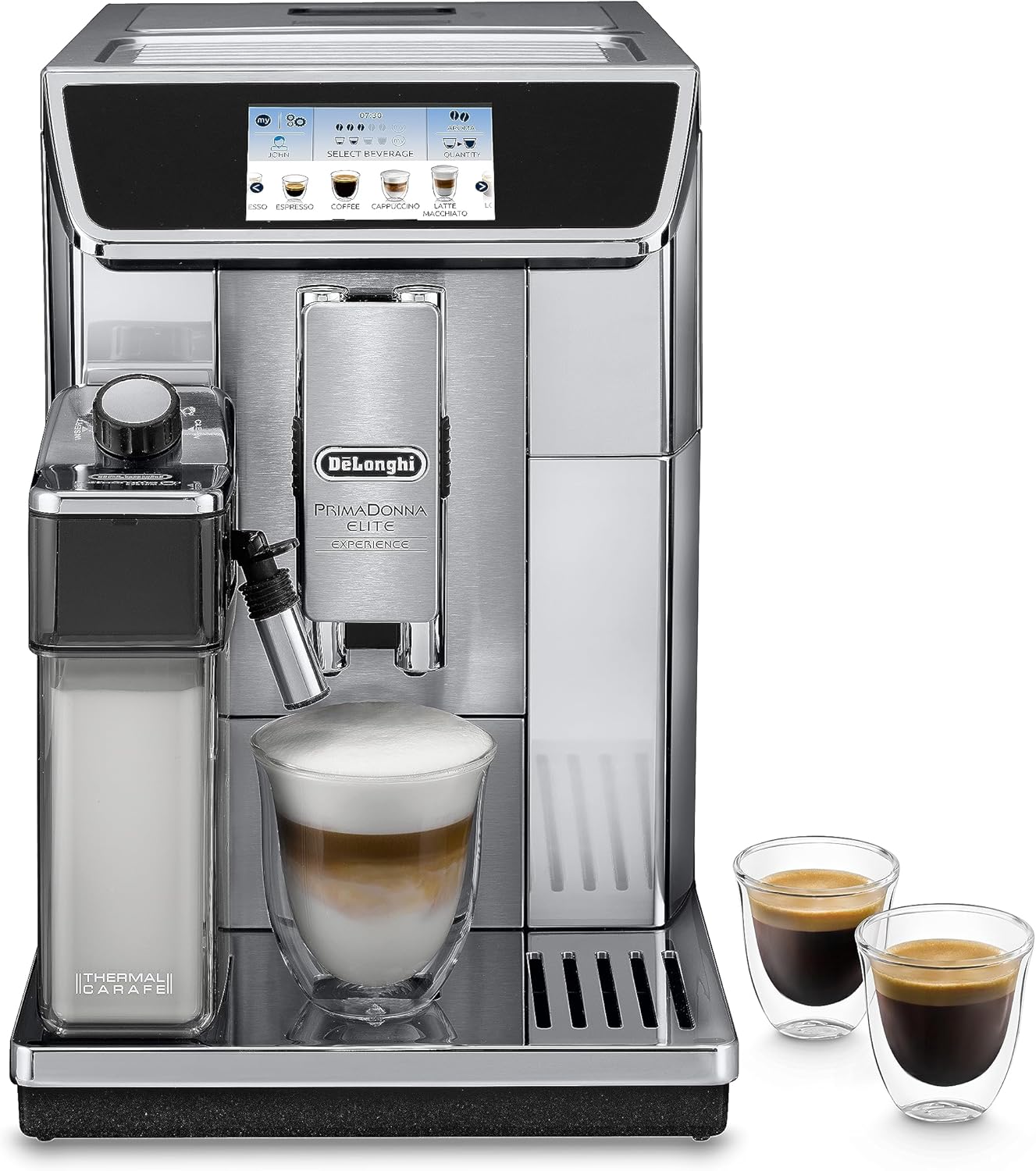 De'Longhi PrimaDonna Elite Experience ECAM 656.85.MS Kaffeevollautomat, LatteCrema, 4,3-Zoll-TFT, App, Trinkschokolade, Edelstahlfront