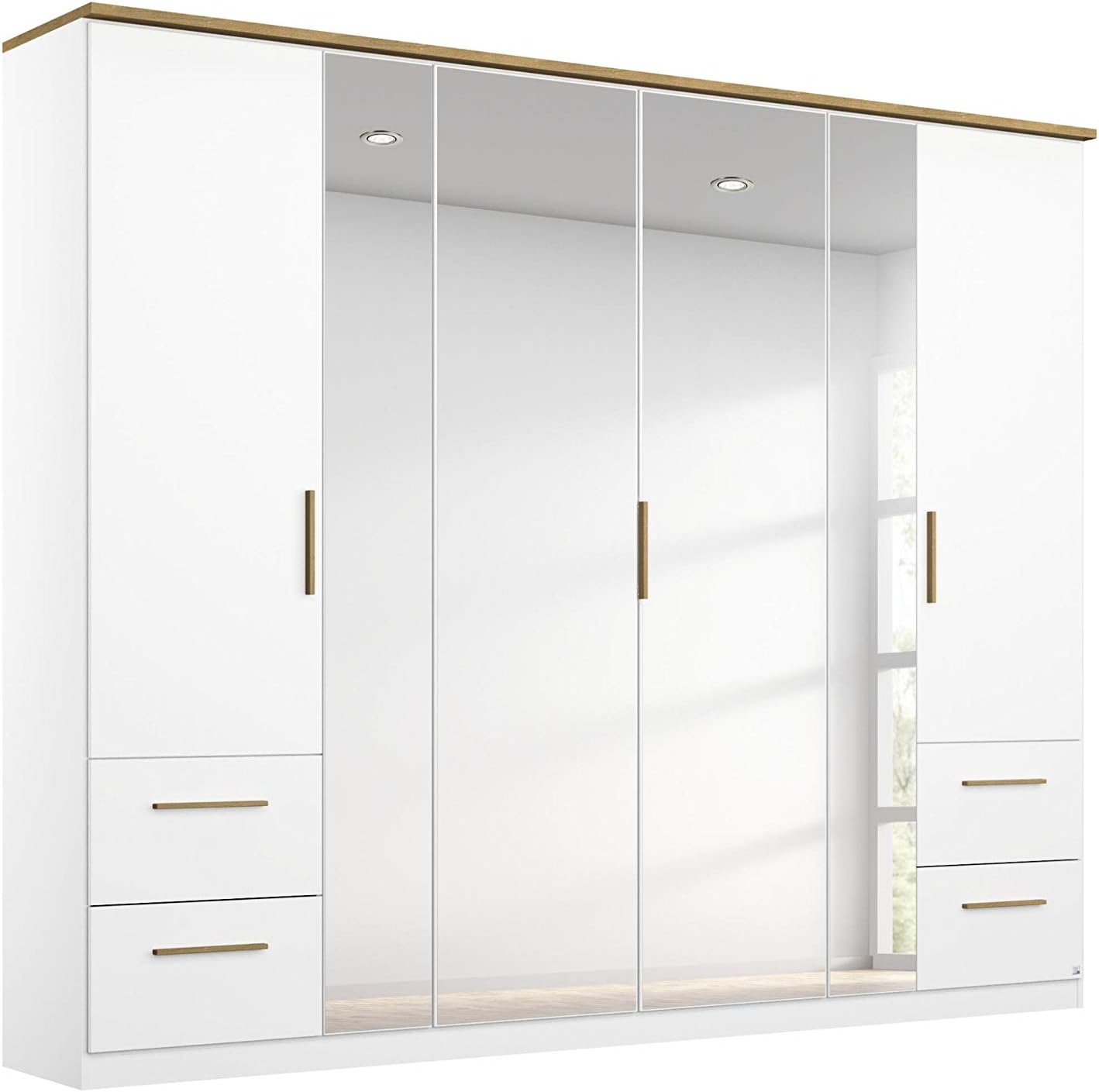 Rauch Möbel Carlsson Schrank, BxHxT 226 × 212 × 58 cm, Stauraum, 6-türig mit Spiegel und 4 Schubladen, Zubehörpaket Basic 3 Kleiderstangen