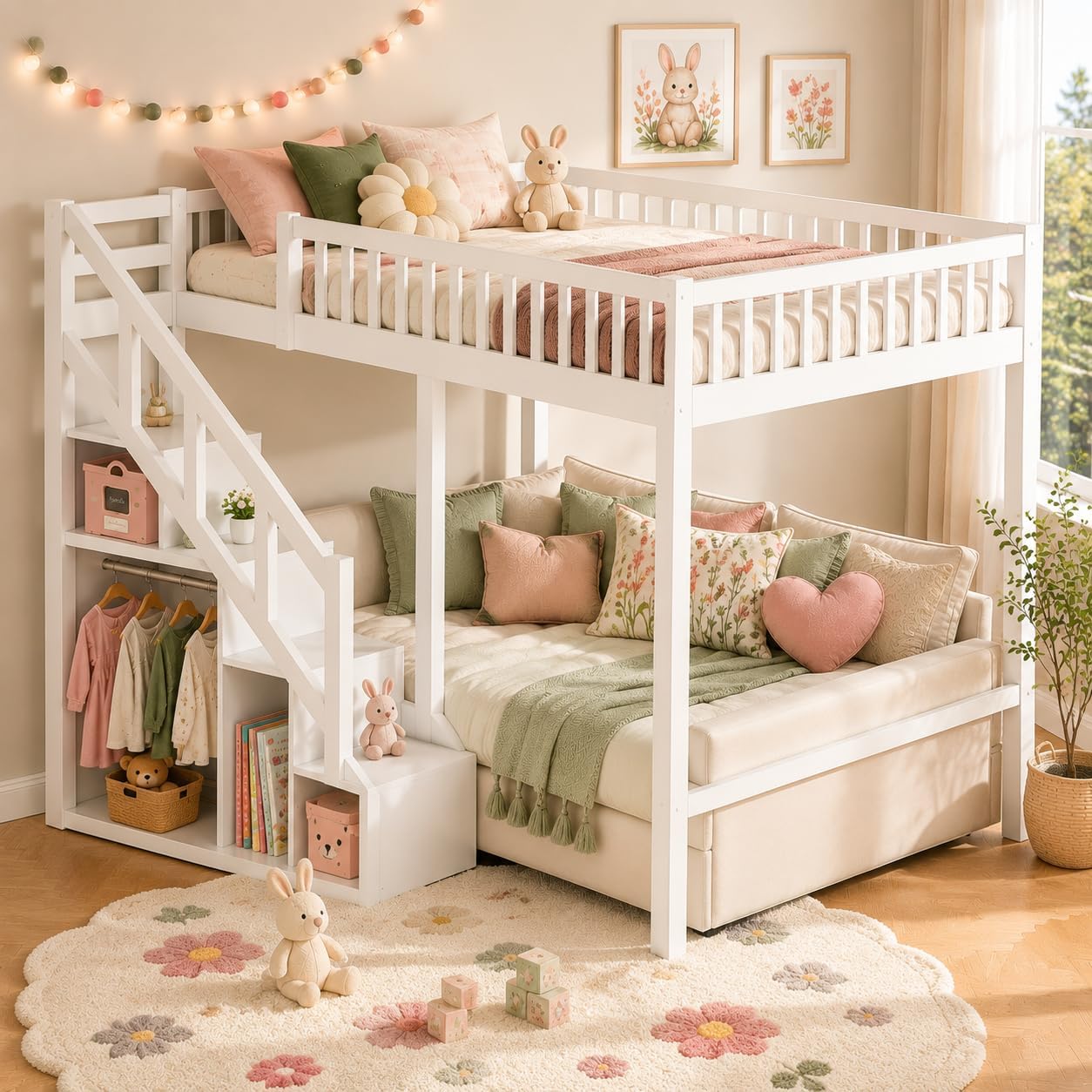 Etagenbett 90 × 200 mit Stauraum, Stauraum