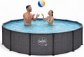 HAF - Swing Frame Pool, Swing Frame Pool rund Grau Fischgräte (Ø 366 cm, 91 cm tief), Gartenpool mit 8.300 Liter, Oszillation, Stabiler Metallrahmen
