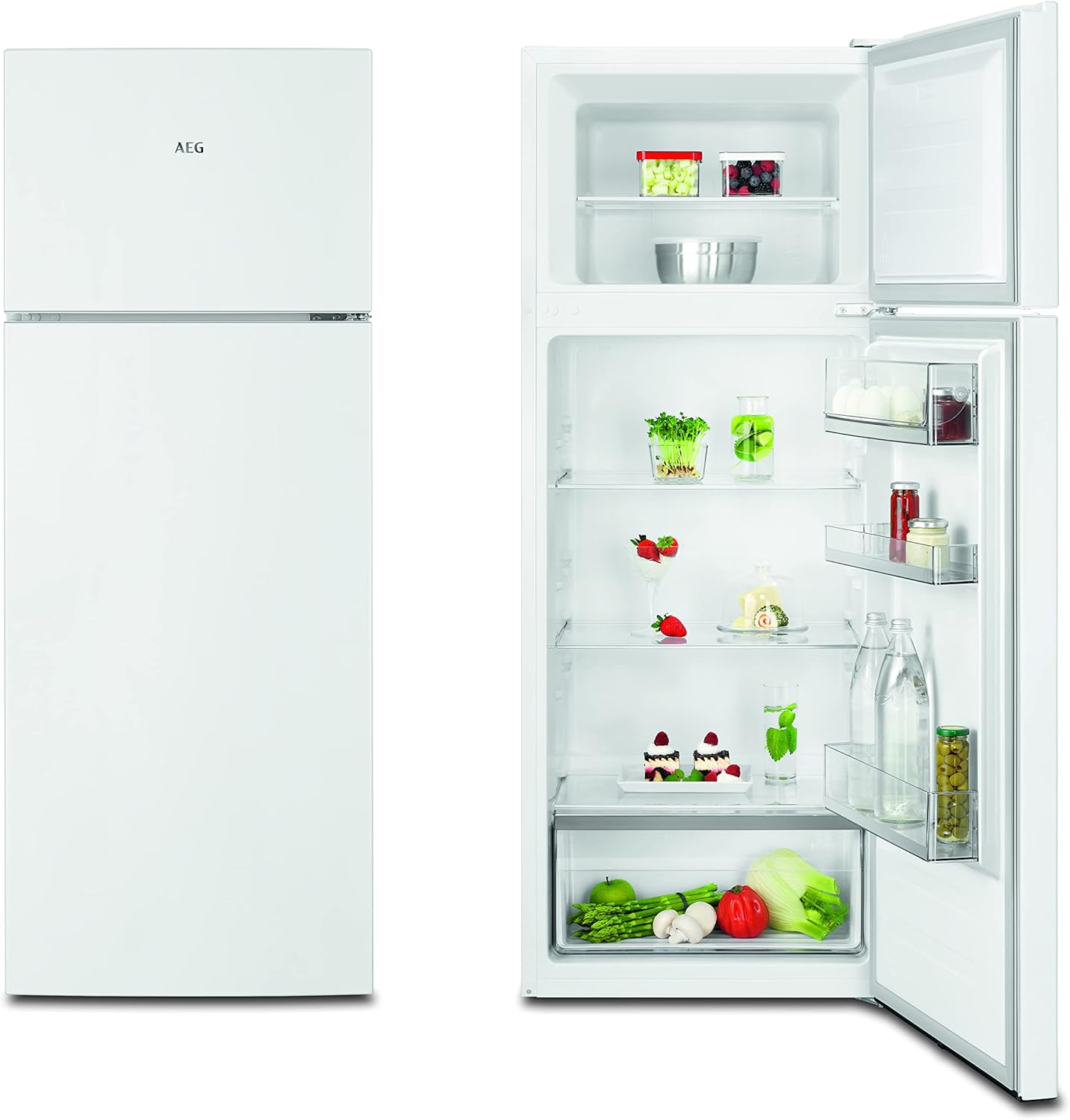 AEG Serie 5000 RDB424E1AW Doppeltür-Kühlschrank, 205 l, 164 l Kühlraum, Gefrierteil oben, ColdSense, LowFrost, Klasse E, Weiß