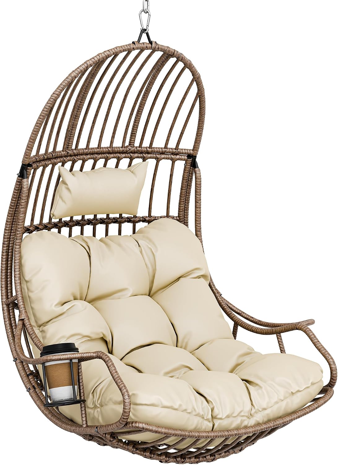 YITAHOME Hängesessel, Stauraum, Rattan Schaukelsessel mit Kissen & Getränkehalter