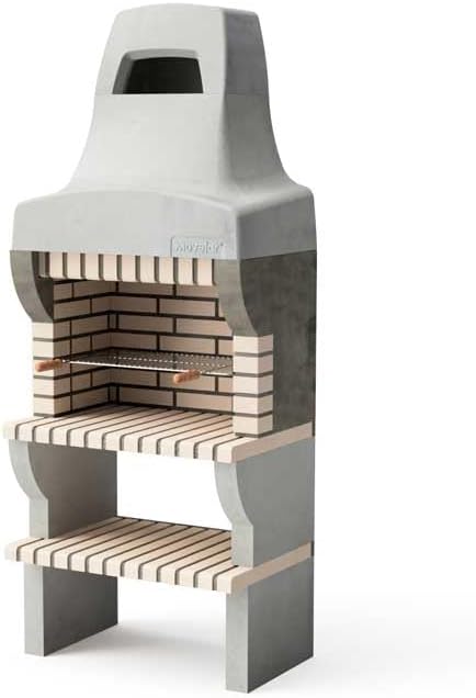 MOVELAR Grill, 86,5 × 58 × 220 cm) REF: 8887, Beton-Grillkamin für Holz und Holzkohle Modell Bailen Plus (Grau und Beige