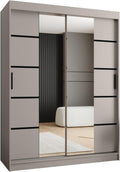 Kryspol Schrank, Kleiderschrank 150 cm Breit x 200 cm(H) x 62 cm(T), Stauraum, 2 Türen, Schiebetürenschrank Rubino V4 150, Farbe Kaschmir