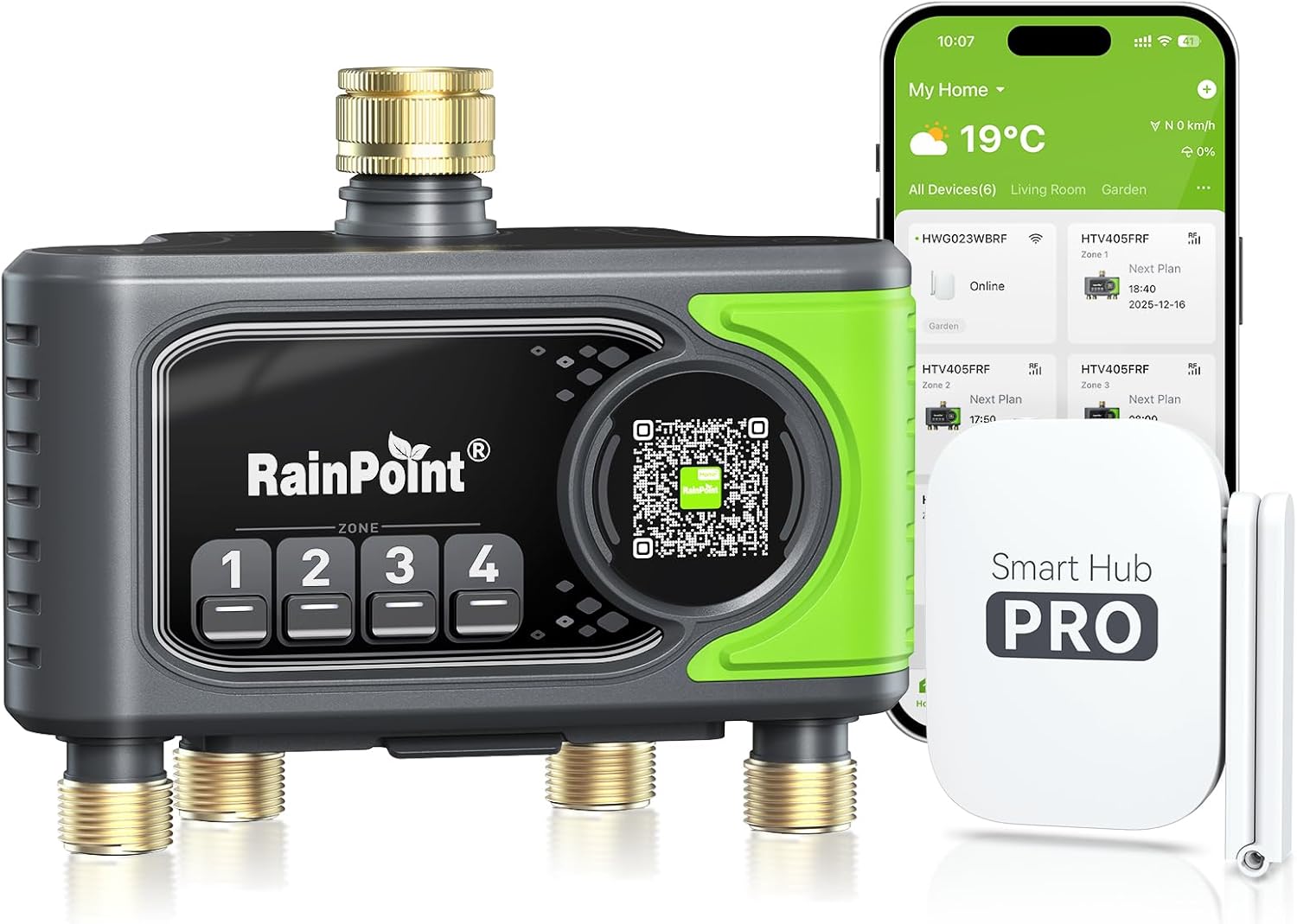 RAINPOINT Bewässerungscomputer WLAN mit 4 Ausgängen Tisch, App- & Sprachsteuerung für Garten und Rasen, App-Steuerung, Timer