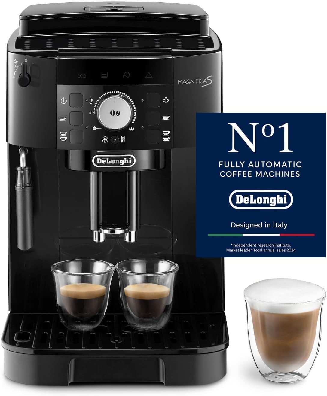 De'Longhi Magnifica S ECAM11.112.B Kaffeevollautomat, 13-stufiges Kegelmahlwerk, Milchaufschäumer, 2-Tassen-Funktion, Schwarz