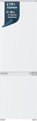homeX CFB2491E Einbaukühlschrank mit Gefrierfach, 178 cm Nische, leise 39 dB, LED-Beleuchtung, Einbau Kühl Gefrierkombination, 4-Sterne Gefrieren
