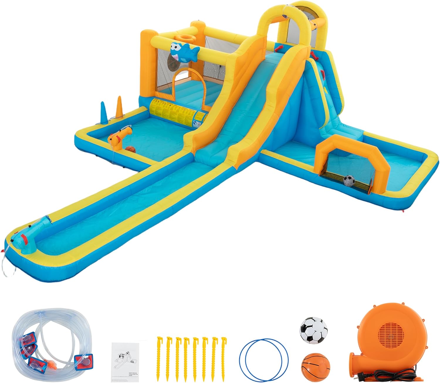 UEV Aufblasbarer 9-in-1 Hüpfburg XXL mit Gebläse Pool, 590 × 502 × 220 cm, Stauraum, EN71-1/2/3
