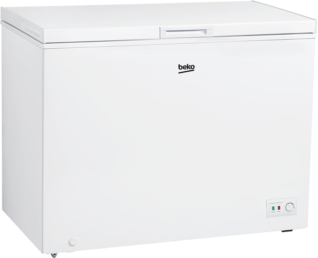 Beko CF316EWN Gefriertruhe für Vorräte, 40 dB, Energieeffizienzklasse E, Gefrierleistung 16 kg/24 h, Temperaturalarm, Transportrollen, Weiß