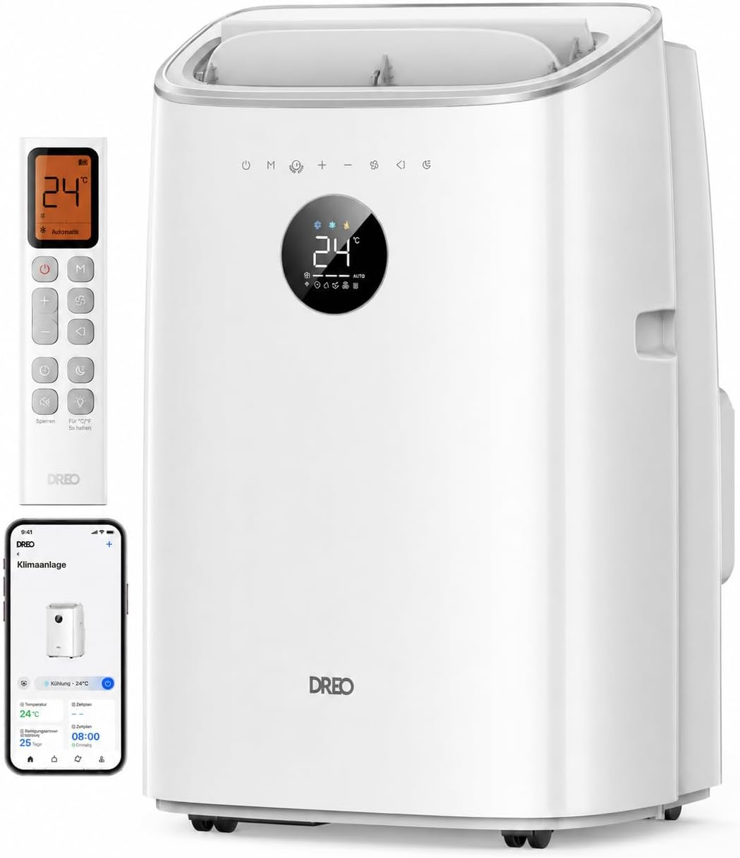 DREO Klimaanlage, 7.500 BTU Mobiles Klimagerät für Schlafzimmer & Büro, 2,5 L/h, 7500 BTU, 45 dB, App-/Sprachsteuerung/Fernbedienung, App-Steuerung