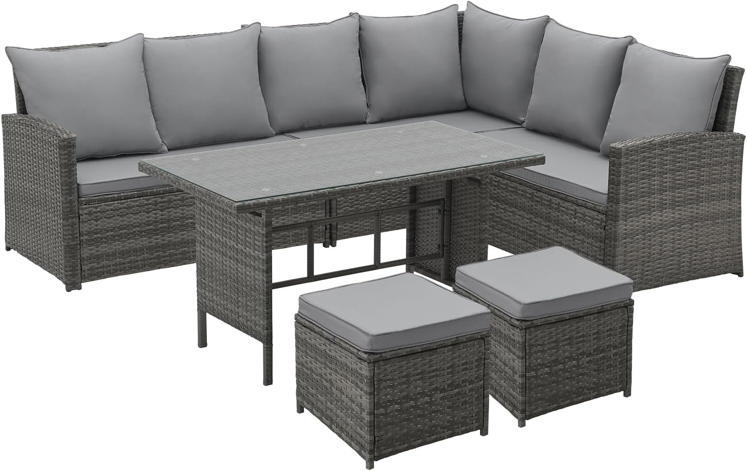 SVITA Monroe Garten-Lounge Set Polyrattan Lounge-Möbel Sitzgruppe Grau Sofa, Design