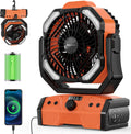 Easywave Tragbarer Ventilator, 30.000 mAh: kabelloser batteriebetriebener Ventilator mit LED-Laterne, LED-Beleuchtung