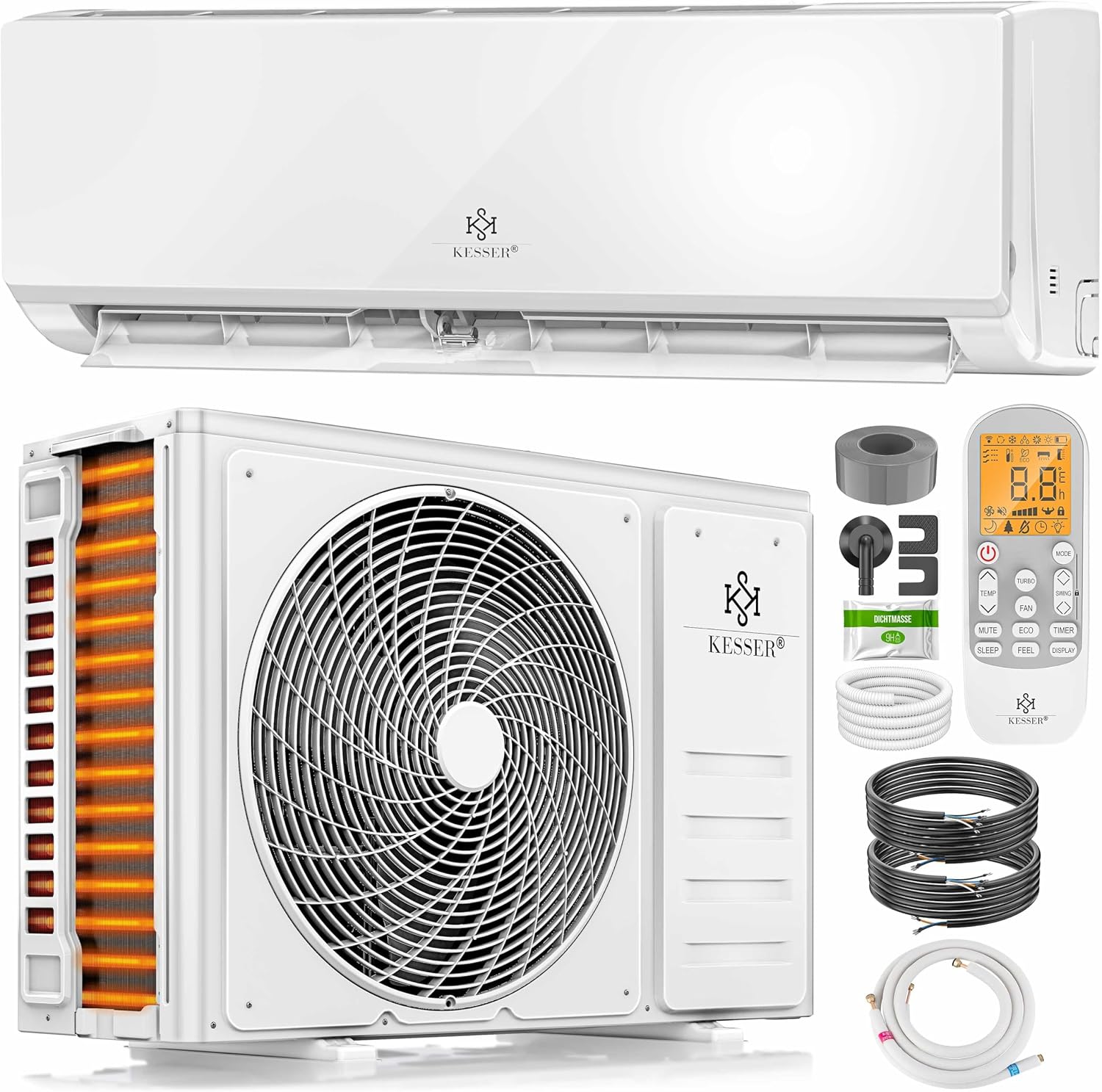 KESSER Klimaanlage, WiFi/App Funktion Klimagerät, Fernbedienung, App-Steuerung, Display, Kühlen A++/Heizen A+, Kältemittel R32, Timerfunktion