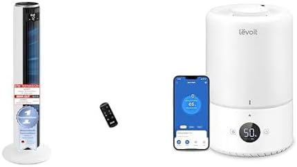 Levoit 20 dB sehr leiser Turmventilator, 26 W Ventilator mit DC Motor+Dual 200S, Fernbedienung, App-Steuerung, Luftbefeuchtung, Filter
