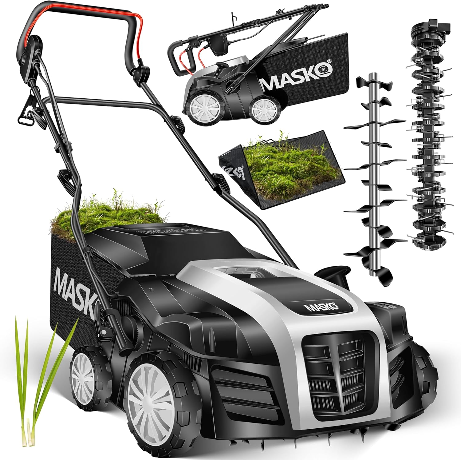 MASKO Elektro 2in1 Vertikutierer Rasenlüfter 1800 W 40 cm, 20 Stahlmesser, 5-stufige Arbeitstiefe einstellbar höhenverstellbarer Holm