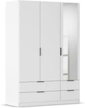 Rauch Möbel Lagoa, Kleiderschrank, Breite 136 cm, Stauraum, Jugendzimmer 3-türig mit Spiegel, 4 Schubladen, Farbe Weiß