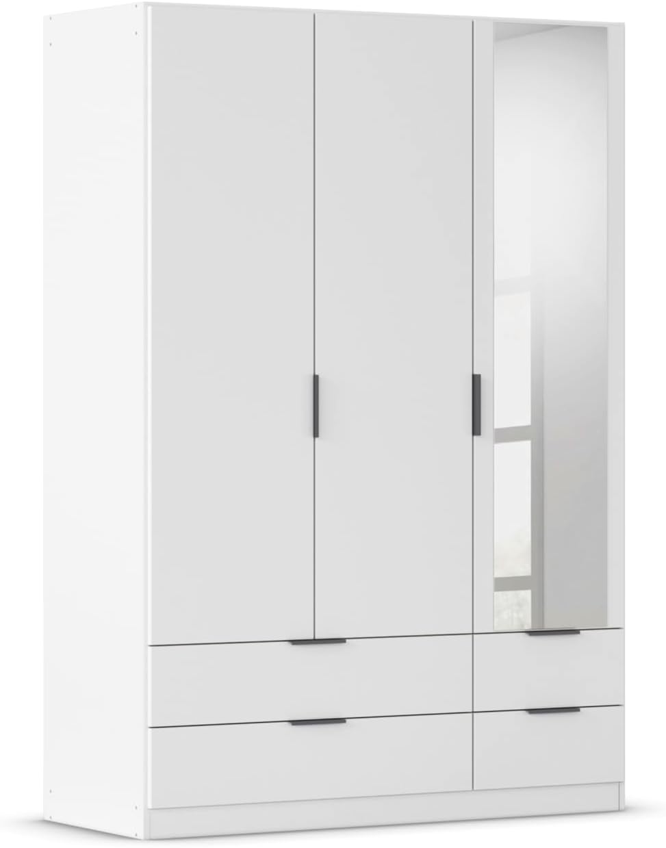 Rauch Möbel Lagoa, Kleiderschrank, Breite 136 cm, Stauraum, Jugendzimmer 3-türig mit Spiegel, 4 Schubladen, Farbe Weiß