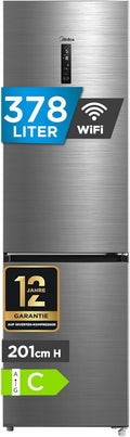 Midea MDRB521MIC46A Kühl-/Gefrierkombination, 59,5 cm breit /70 cm tiefe/177 kWh/Jahr/256 L Kühlteil/122 L Gefrierteil, 38 dB, 378 L, NoFrost