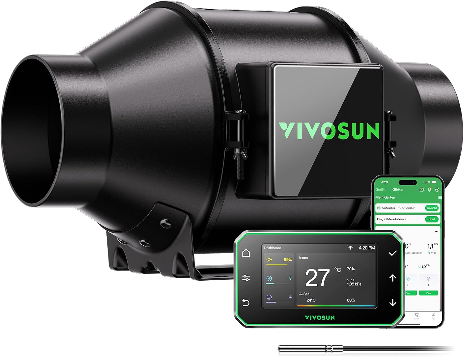VIVOSUN Rohrventilator 100 mm Abluftventilator 331m³/h AeroZesh G4 mit, WiFi/App-Fernsteuerung Ventilator Growbox Rohrlüfter für Kühlung
