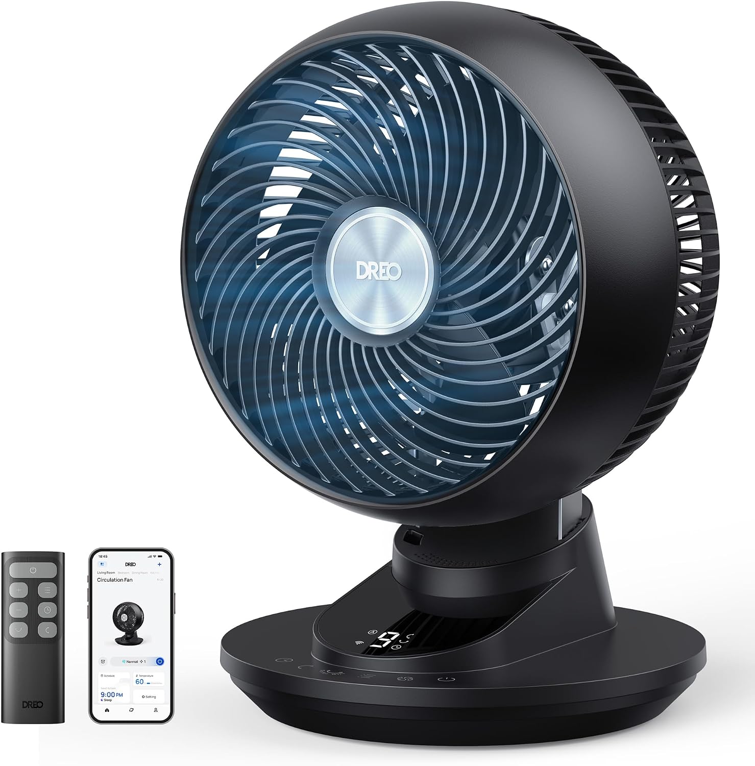 DREO 3D Tischventilator, 22 dB, Ventilator Klein mit Fernbedienung, 90 Oszillation, App & Sprachsteuerung, 8/12h Timer für Schlafzimmer & Büro