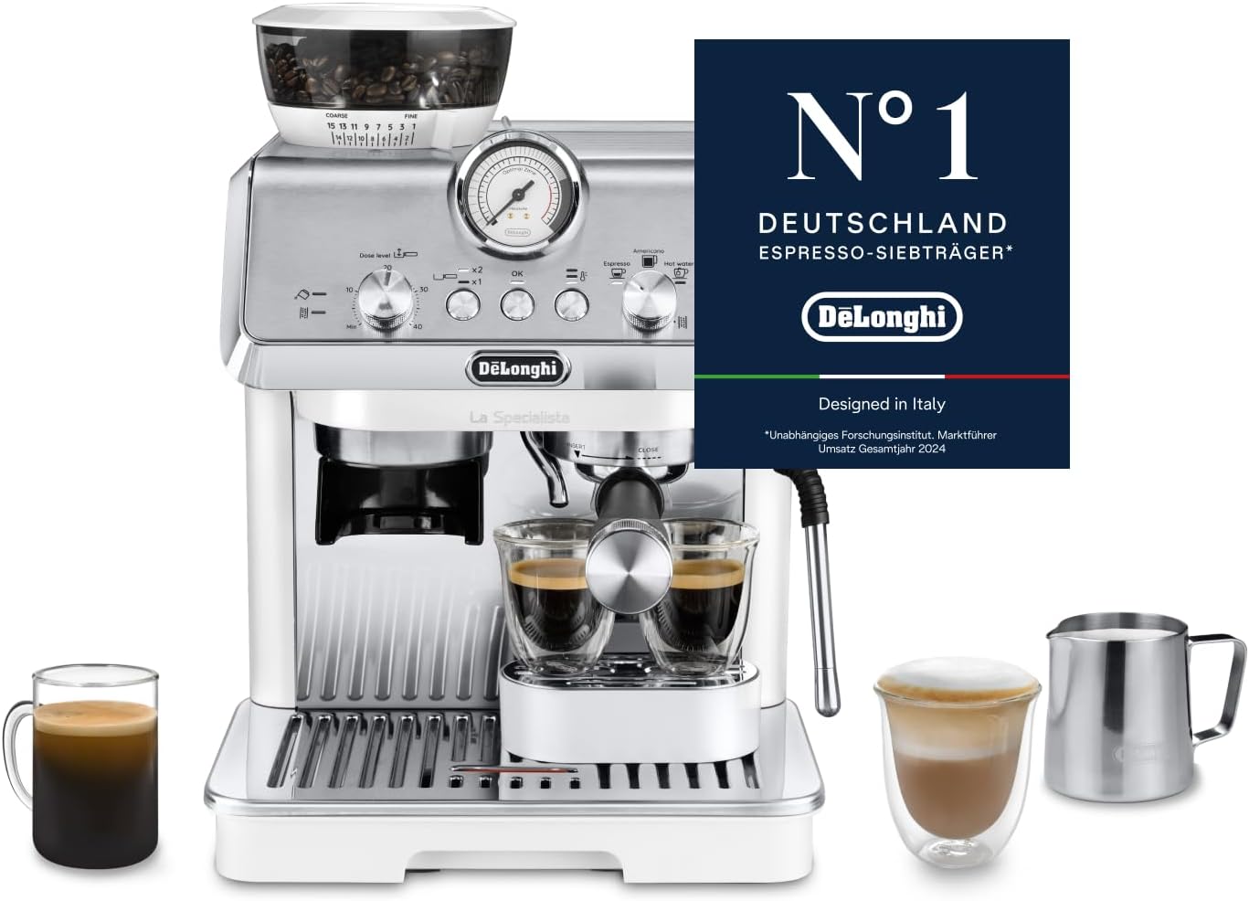 De'Longhi Siebträgermaschine La Specialista Arte EC9155. W, Espressomaschine, 1550 W, 8 Mahlgrade, 15 Bar, 3 Temperaturen, 1,7L Tank