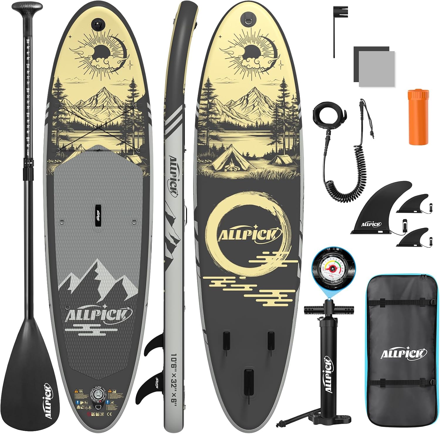 ALLPICK SUP Board Set Kamera, 200 kg, Verstellbares Paddel