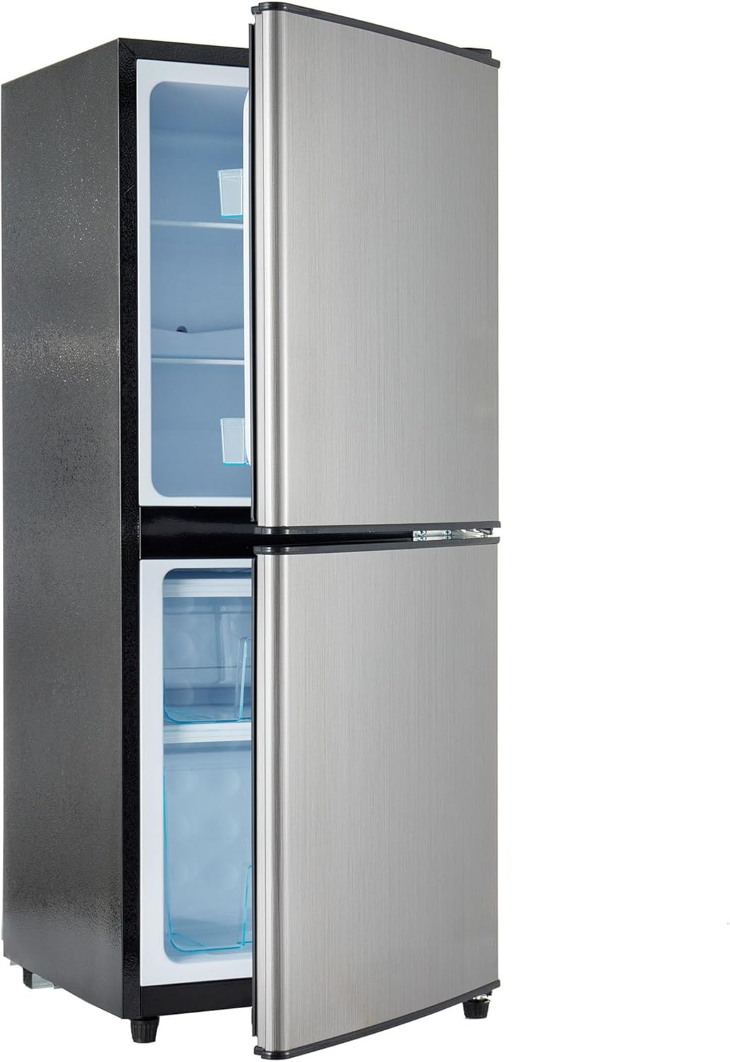 Merax Kühlschrank, leise 45 dB, LED-Beleuchtung, Stauraum, Kühl-Gefrierkombination mit 60L-Kühlschrank, 46L-Gefrierschrank