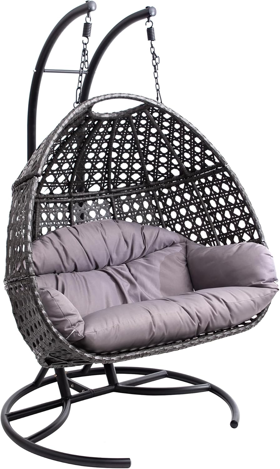 Allpax Doppel-Hängesessel, bis 300 kg, Korb aus Polyrattan mit Gestell und Sitzkissen, verstellbar, wetterbeständig
