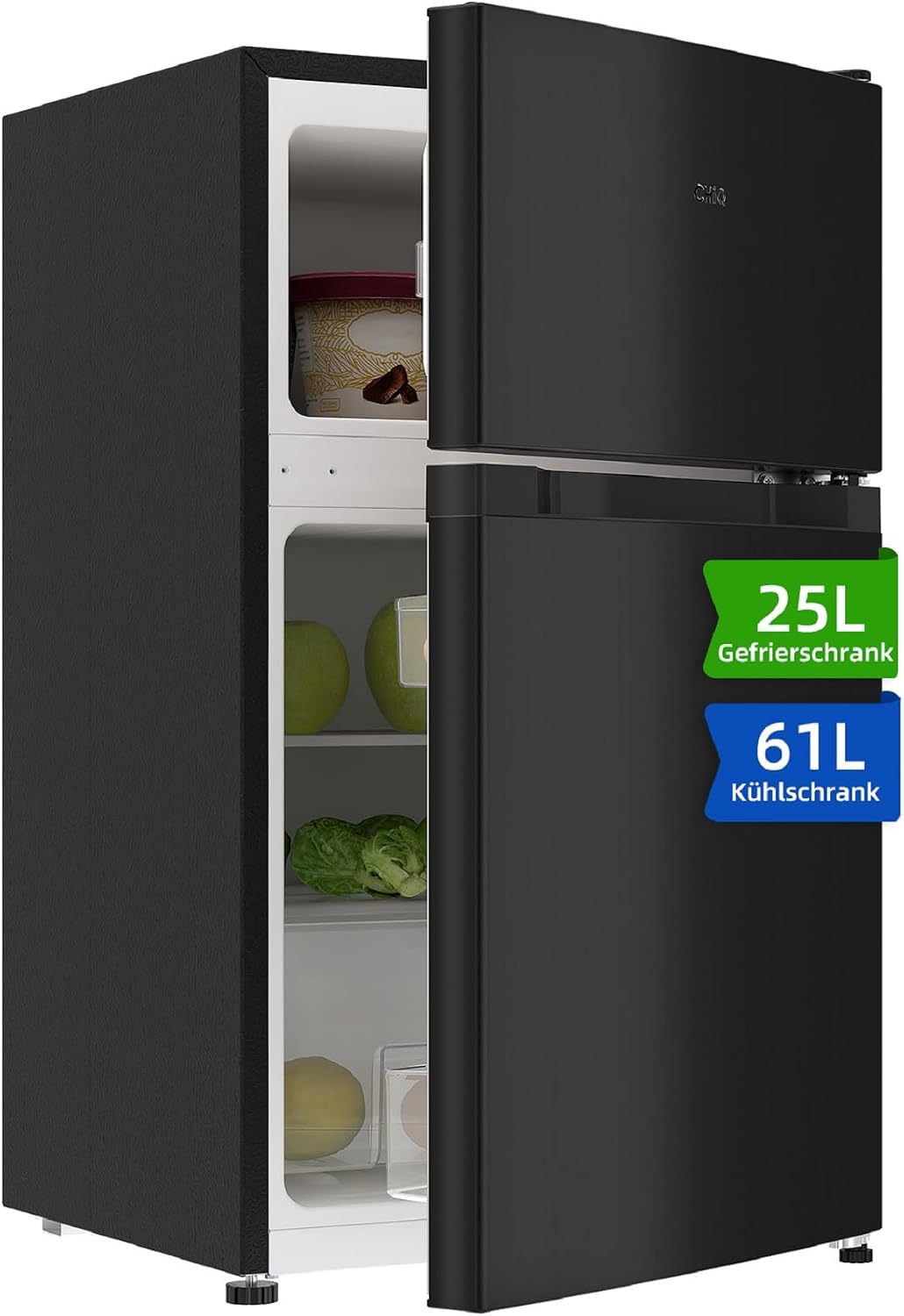 CHIQ Kühl-/Gefrierkombination, 85 cm, 86 Liter, -18 C bis -8 C｜mit LED, Stauraum, 4 Sterne Gefrierfach, Kühlschrank mit Gefrierfach