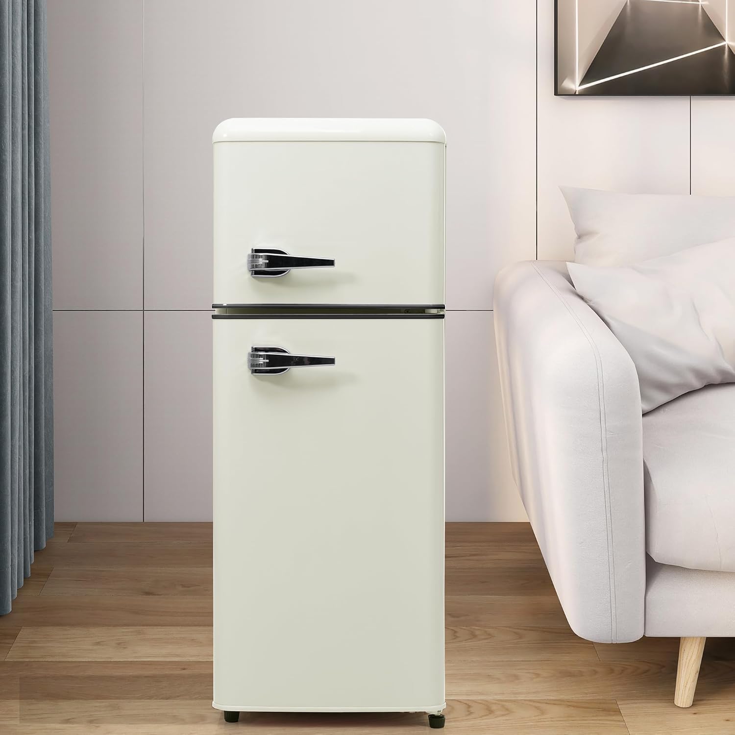 Merax Kühlschrank, 105,5 cm hoch, leise 45 dB, 64 Liter, LED, Stauraum, Gefrierfach 28L, verstellbare Glasregale, 116 kWh/Jahr