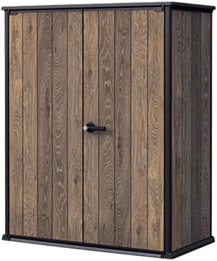 Keter Signature Gartenschrank aus wetterfestem Kunststoff mit Metallverstärkung 14, 1400 Liter, Stauraum, Walnuss Holz-Design