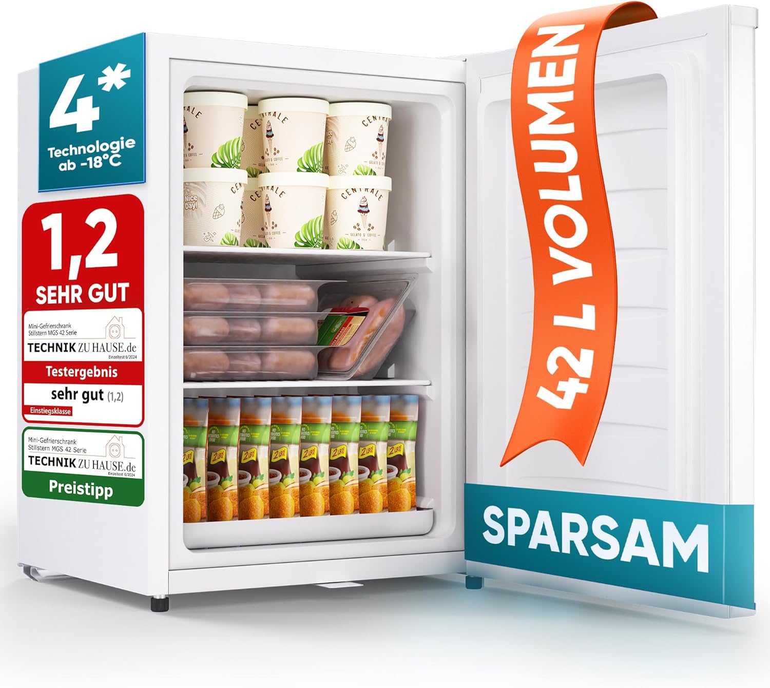 Stillstern Mini Gefrierschrank, 40 dB, Stauraum, Türanschlag wechselbar, wechselbarer Türanschlag