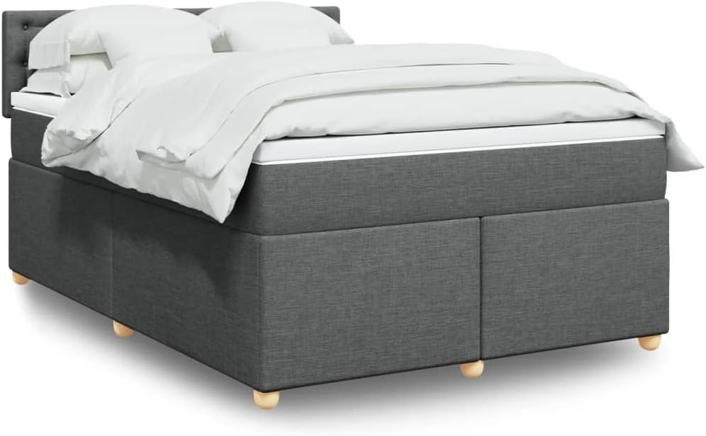 vidaXL Boxspringbett, Dunkelgrau 140 × 200 cm Stoff, Doppelbett mit LED Matratze Matratzenauflage