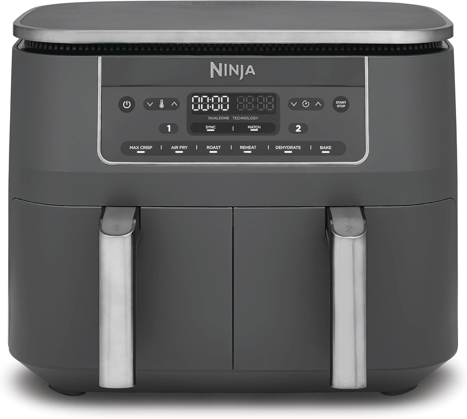 Ninja Dual Zone Digital Air Fryer, H 31,5 cm נB 38 cm נT 26,5 cm, 68 l, Stauraum, Metallic Grau DZ300EU, 2 Schubladen, 6-in-1, 7,6L