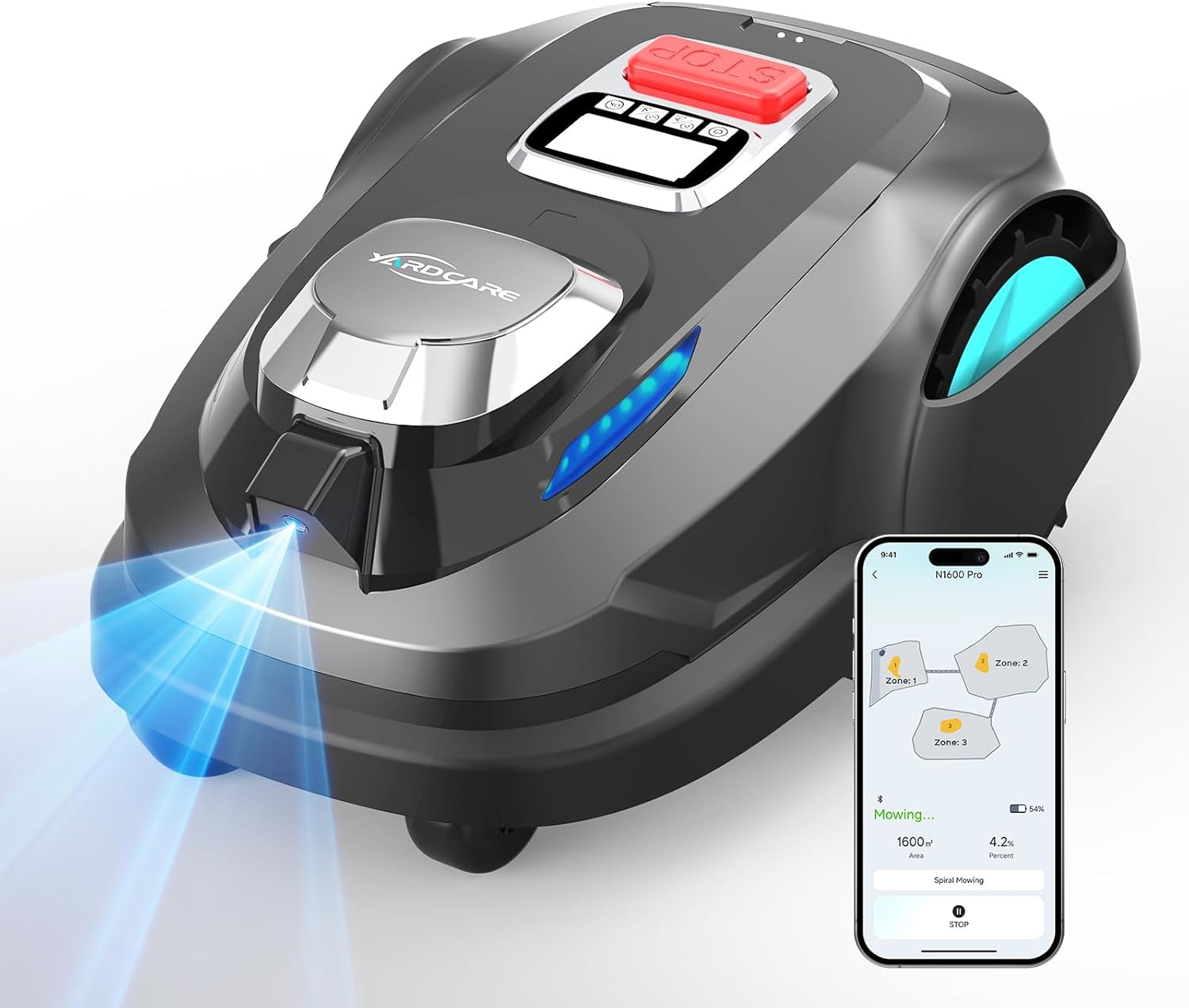 (2026 Upgrade) YARDCARE N1600 PRO Mähroboter, 60 dB, App-Steuerung und KI Hindernisvermeidung, Empf. 1600 m²