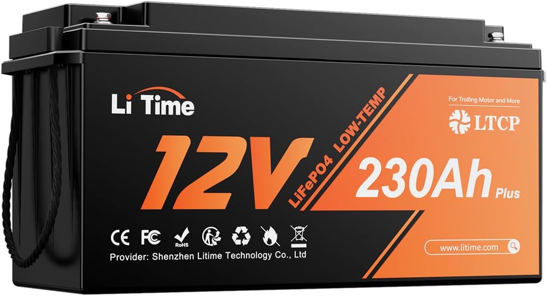 LiTime 12V 230Ah Plus Low-Temp-Schutz LiFePO4 Batterie Eingebautes 200A, 2560 W Lastleistung unterstützen, Max 2944Wh Energie