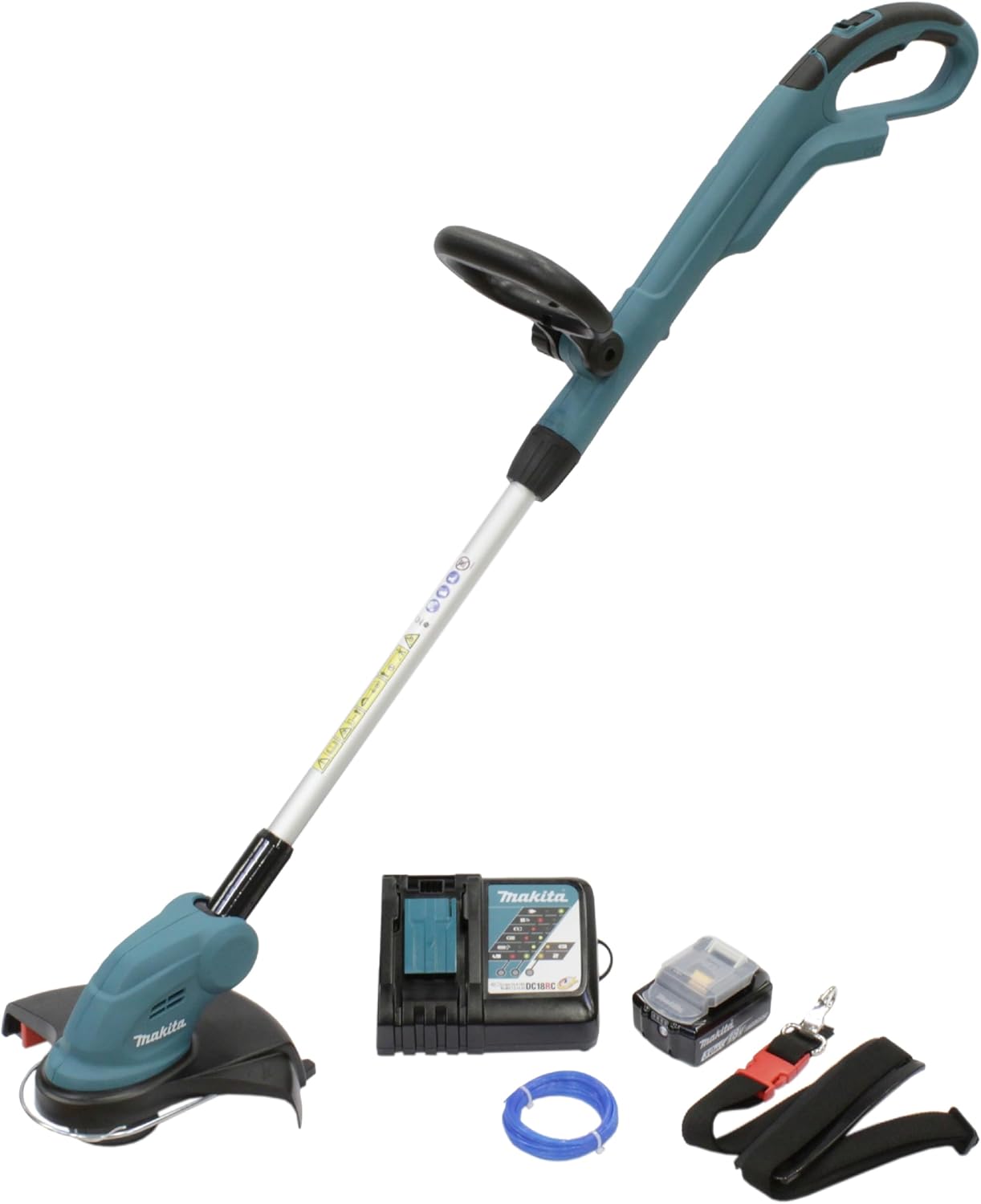 Makita DUR181RF Akku-Rasentrimmer 18V, 3,0 Ah, 1 Akku + Ladegerät, einem Verstellbereich von 180 mm, Schneidkopf in 5 Stufen neigbar