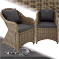 tectake Alu Polyrattan Gartenstuhl, Gartenmöbel Set mit 2 Sessel, wetterfest, Rattan Gartensessel mit weichen Sitzpolster, wetterbeständig