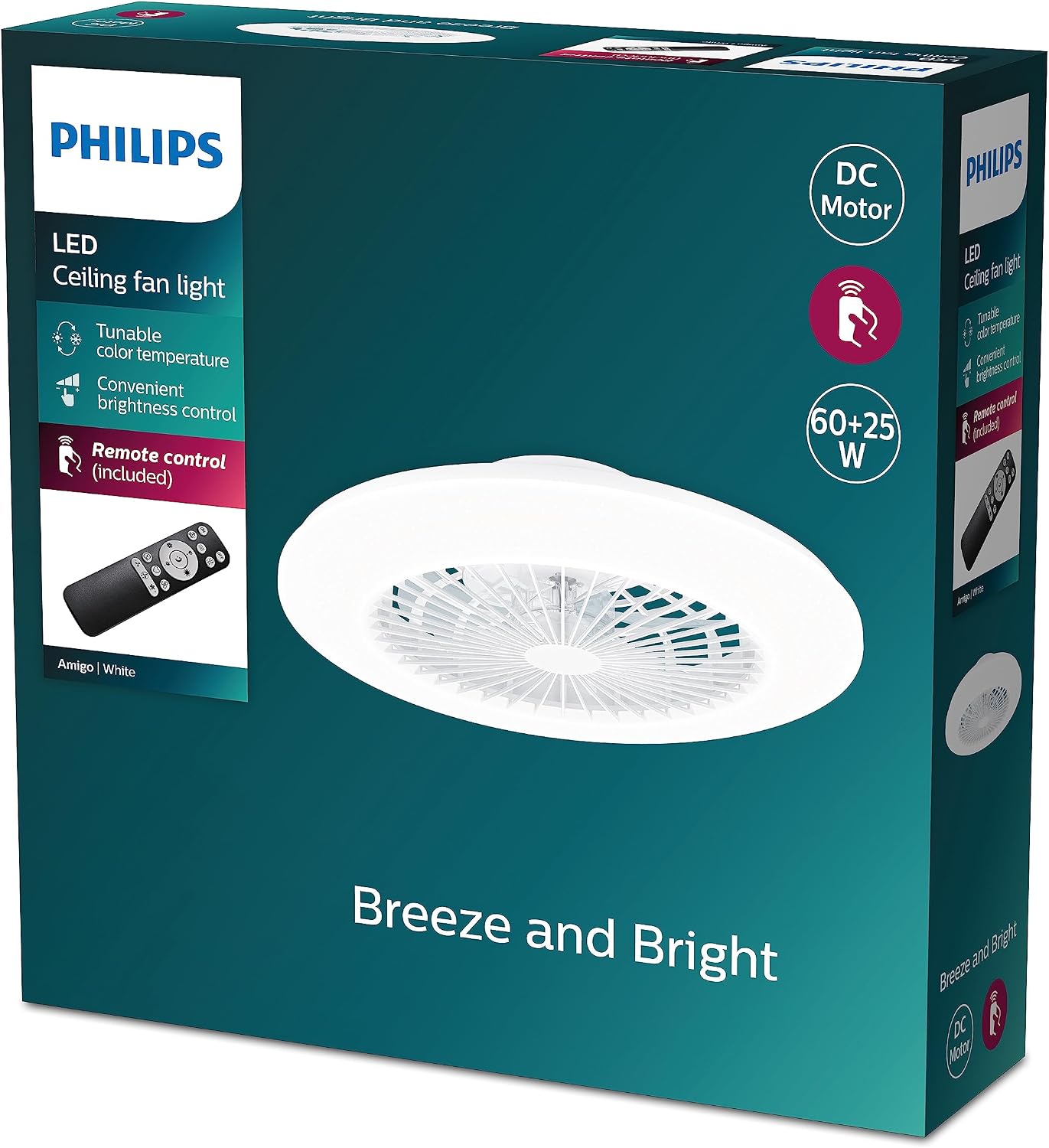 PHILIPS Deckenventilator, 25 W+60 W, Durchmesser 58 cm, Fernbedienung