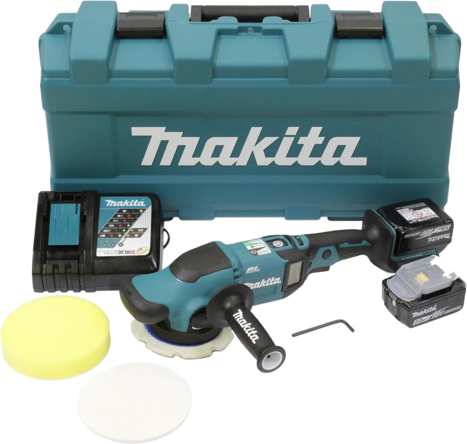 Makita DPO600TKX1 Exzenterpolierer, 1 Akku plus Ladegerät im Transportkoffer, 18 V, 5,0 Ah, Konstantelektronik, 150 mm