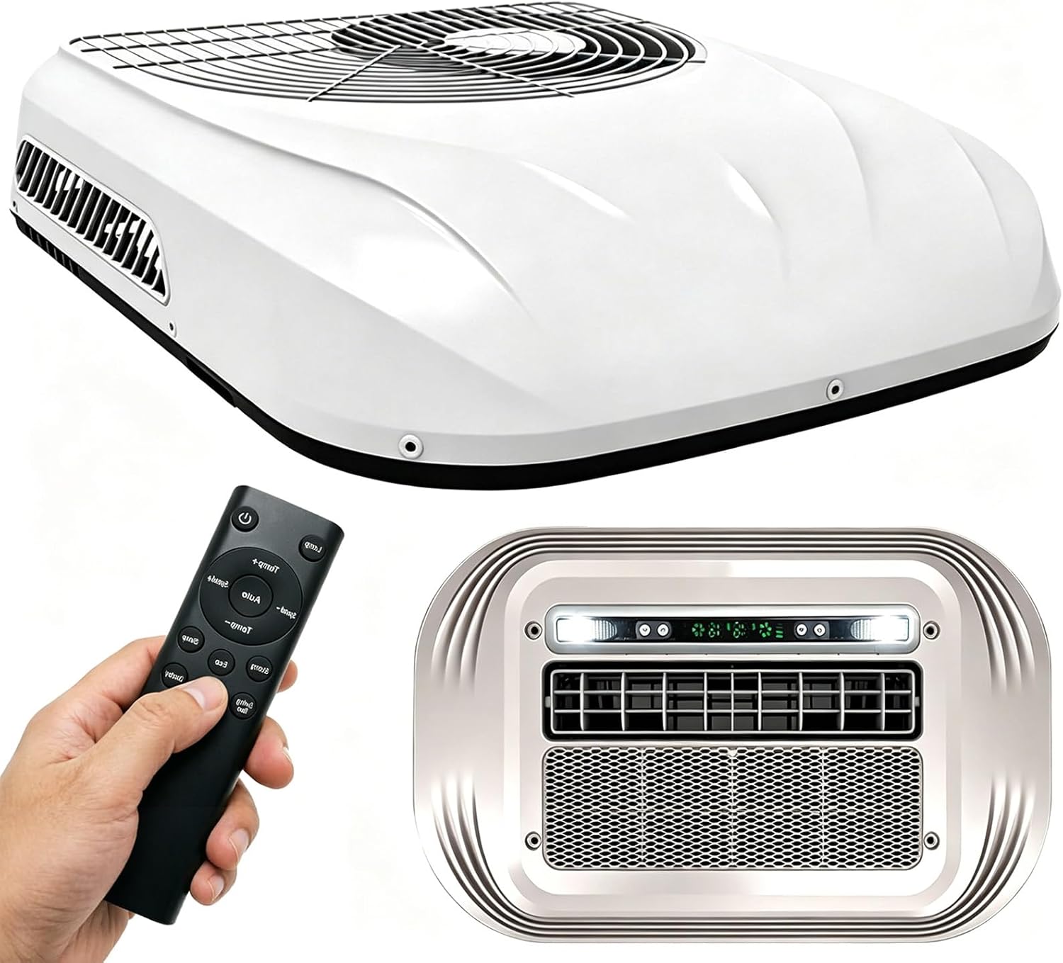 Klimaanlage, Dachmontage, für Wohnmobil, tragbar, reduziertem Stromverbrauch (400 W), min 30 × 60 cm bis max 55 × 85 cm, 60 dB, Fernbedienung, Timer
