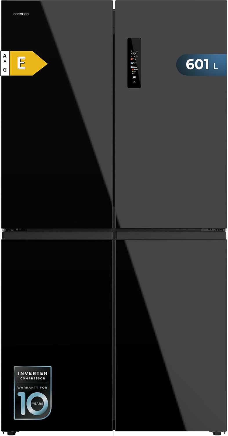 Cecotec Bolero CoolMarket 4D 601 Side-by-Side, 601 l, NoFrost, Inverter, variable Schublade, Display, schwarzes Glas