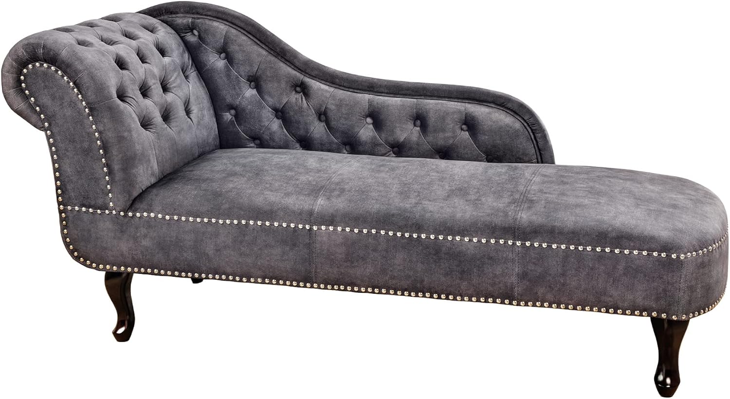 riess-ambiente. de Chesterfield Récamière 170 cm grau strukturiertes Samt Sofa